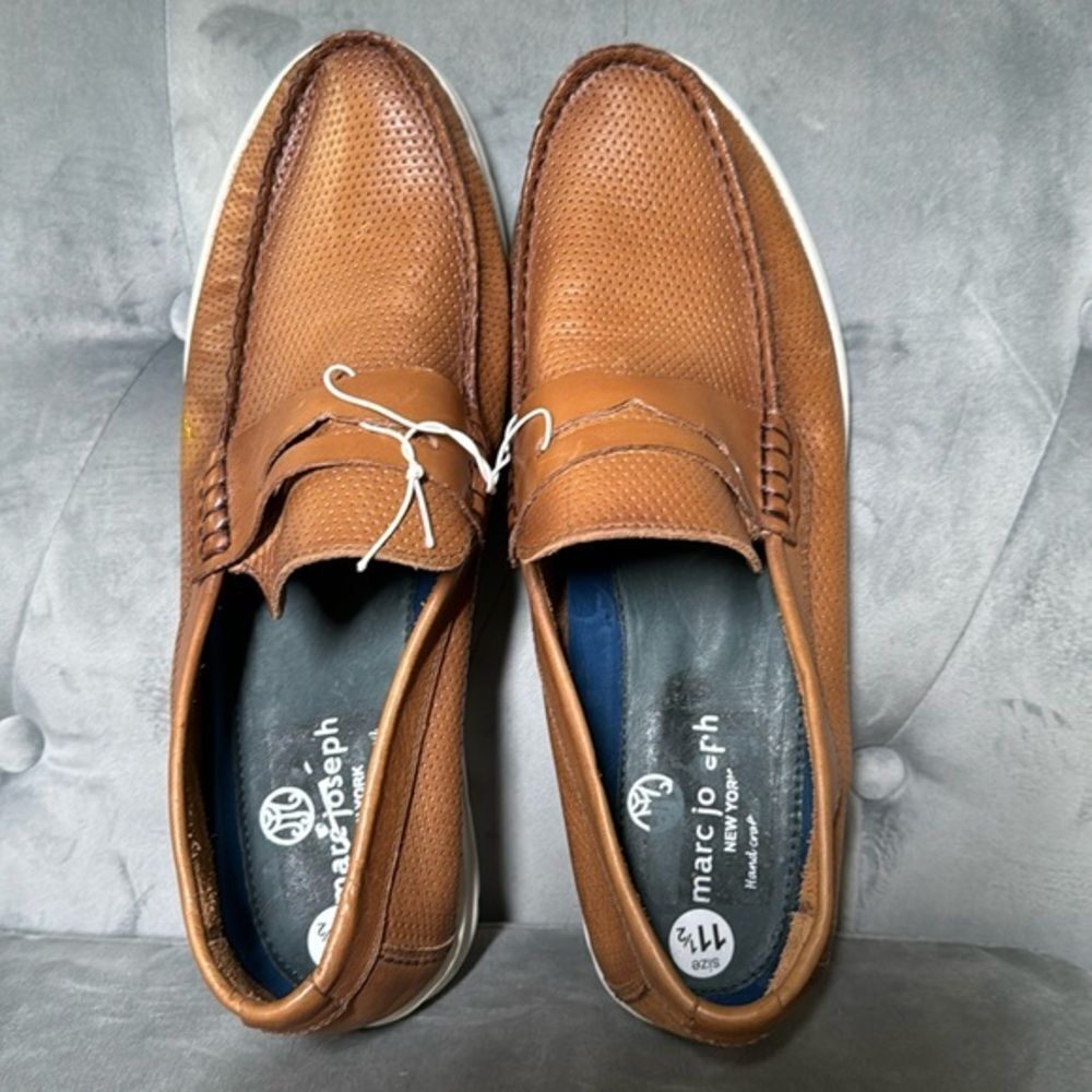 Marc Joseph Men's Tan Leather Perforated Bit Slip On Loafer Shoes Size 11.5 nwot